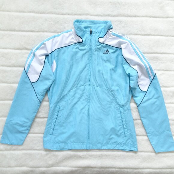 Adidas Women's Windbreaker Track Jacket Small Blue Full Zip - Picture 1 of 11